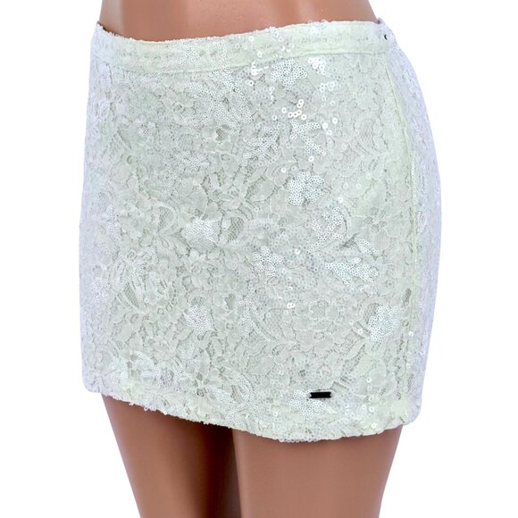 Hollister Dresses & Skirts - Vintage Hollister Cream Floral Lace & Sequin Embellished Mini Skirt Y2K